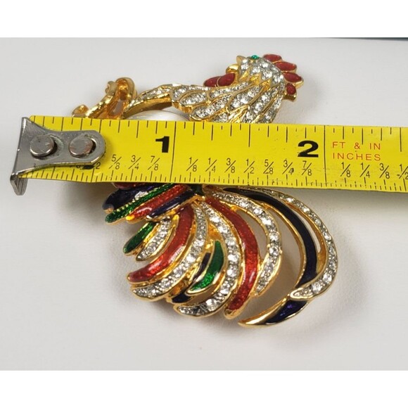 Vintage Moonstone Jelly Belly Body Enamel Crystal Rhinestone Rooster Brooch - Picture 13 of 13